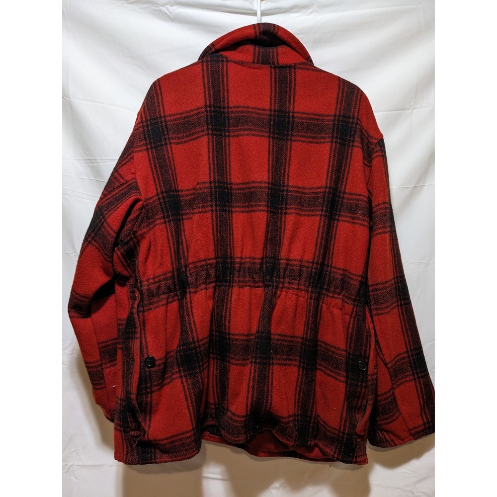 Skagway Wool Plaid Barn Chore Coat Vintage Button Front Jacket Red‎ Black - Picture 3 of 7